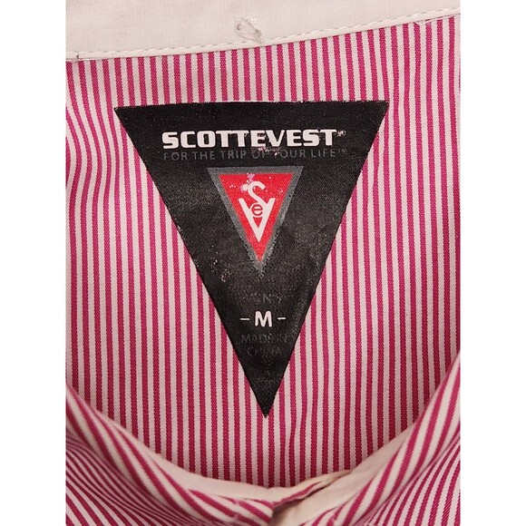 SCOTTeVEST SeV Pink Striped Zip Pockets Cotton TEC Button Down Shirt Men's Sz M - Picture 4 of 8